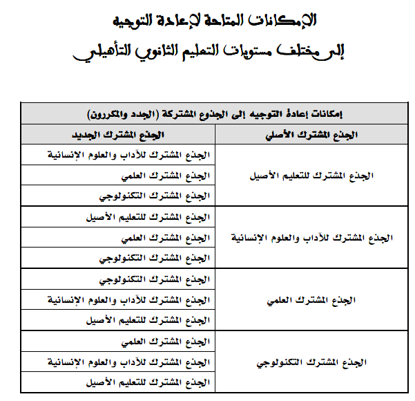 الامكانات الممكنة لأعادة التوجيه الخاصة بالجذوع المشتركة