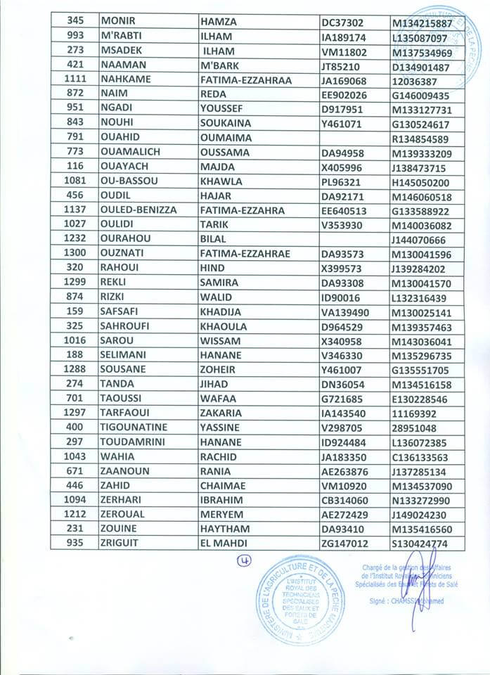 Préselection Concours Institut Royal Techniciens Spécialises Eaux Et Forets IRTSEF 2017-2018