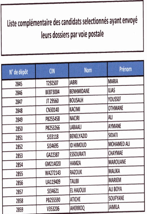 ENSEM Liste complementaire