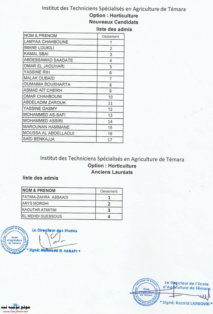 RESULTAT TH LISTE PRINCIPAL TAWJIH NET