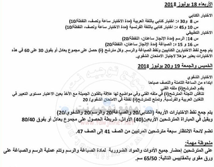 Concours INBA Tétouan Institut National des Beaux Arts 2018-2019