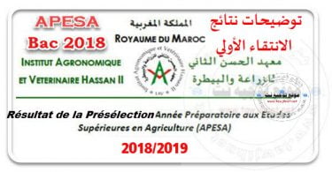 Résultats Présélection Concours daccès APESA Rabat 2018