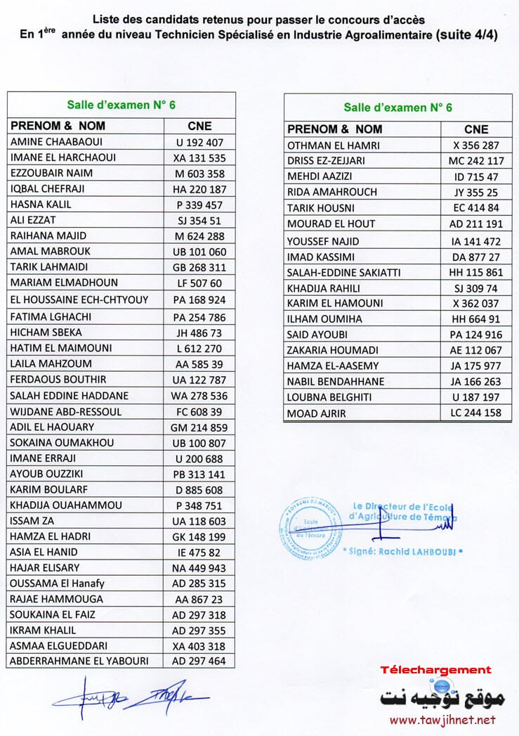 candidats retenus passer concours IAA Institut Techniciens spécialisés Agriculture Témara 2018-2019