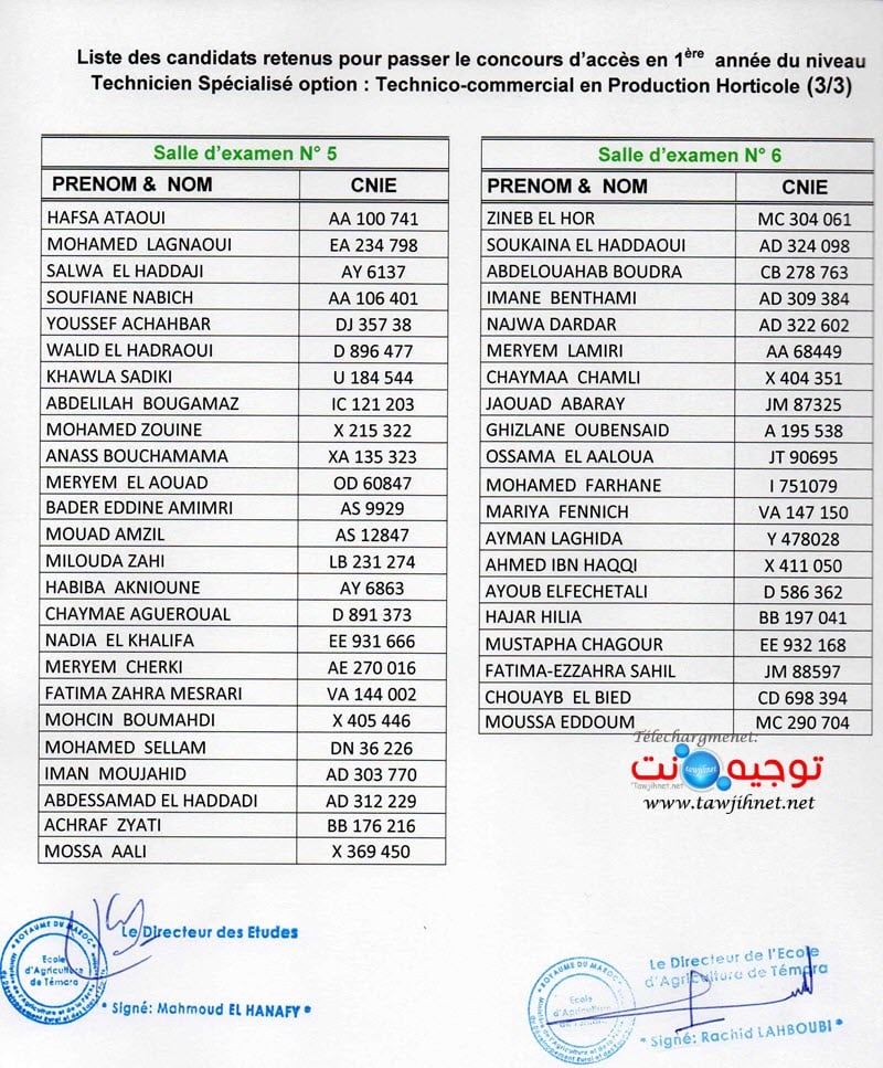Préselection concours TS Institut Techniciens spécialisés en Agriculture Témara 2019