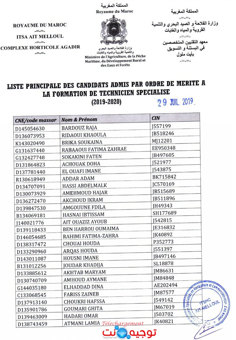 Résultats Concours TS ITSA AIT MELLOUL COMPLEXE HORTICOLE AGADIR 2019-2020 معهد التقنيين المتخصصين في البستنة و التسويق ايت ملول