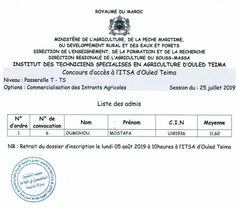 oulad teima résultats concours t ts ITSA ot Juillet 2019 Page 4