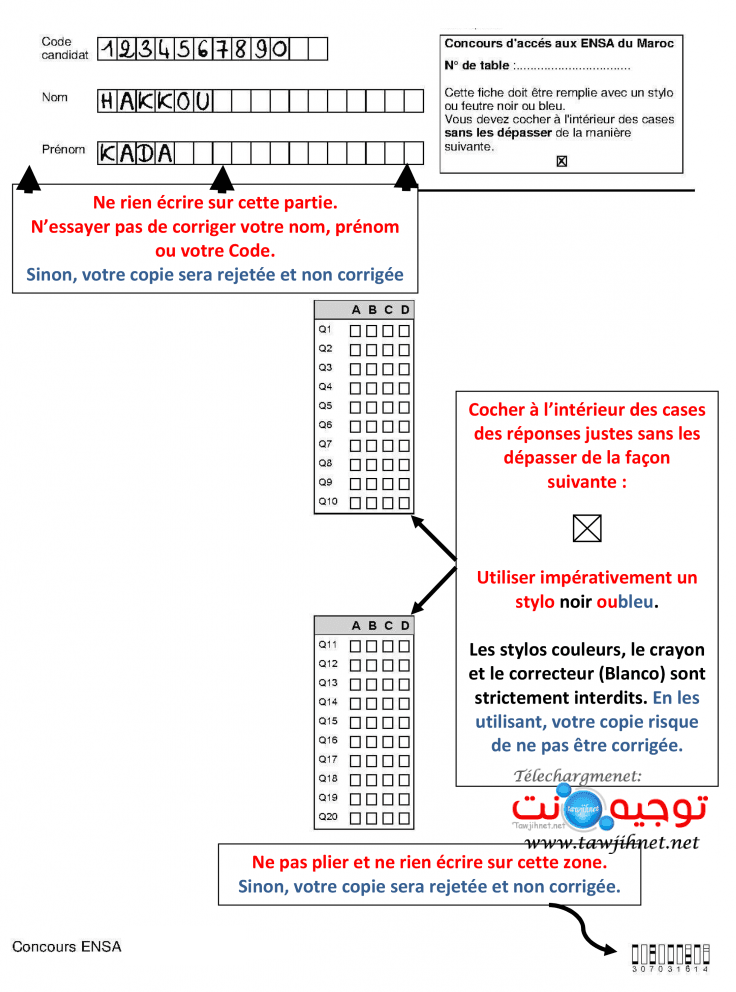 consigne reponse ensa 2019 2020