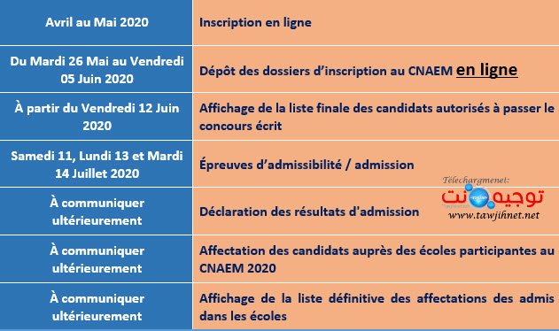 calendrier cnaem 2020