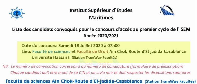 Préselection Concours ISEM Casa 2020 2021