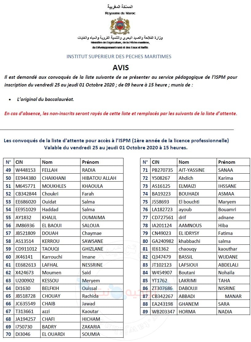 ispm agadir liste attente 2 2020