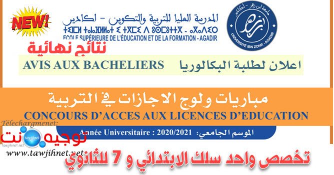 Résultats définitifs Concours ESEF Agadir 2020 - 2021
المدرسة العليا للتربية والتكوين أكادير