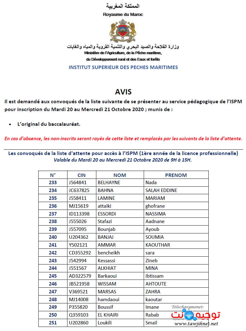 ispm agadir liste 8 2020 2021