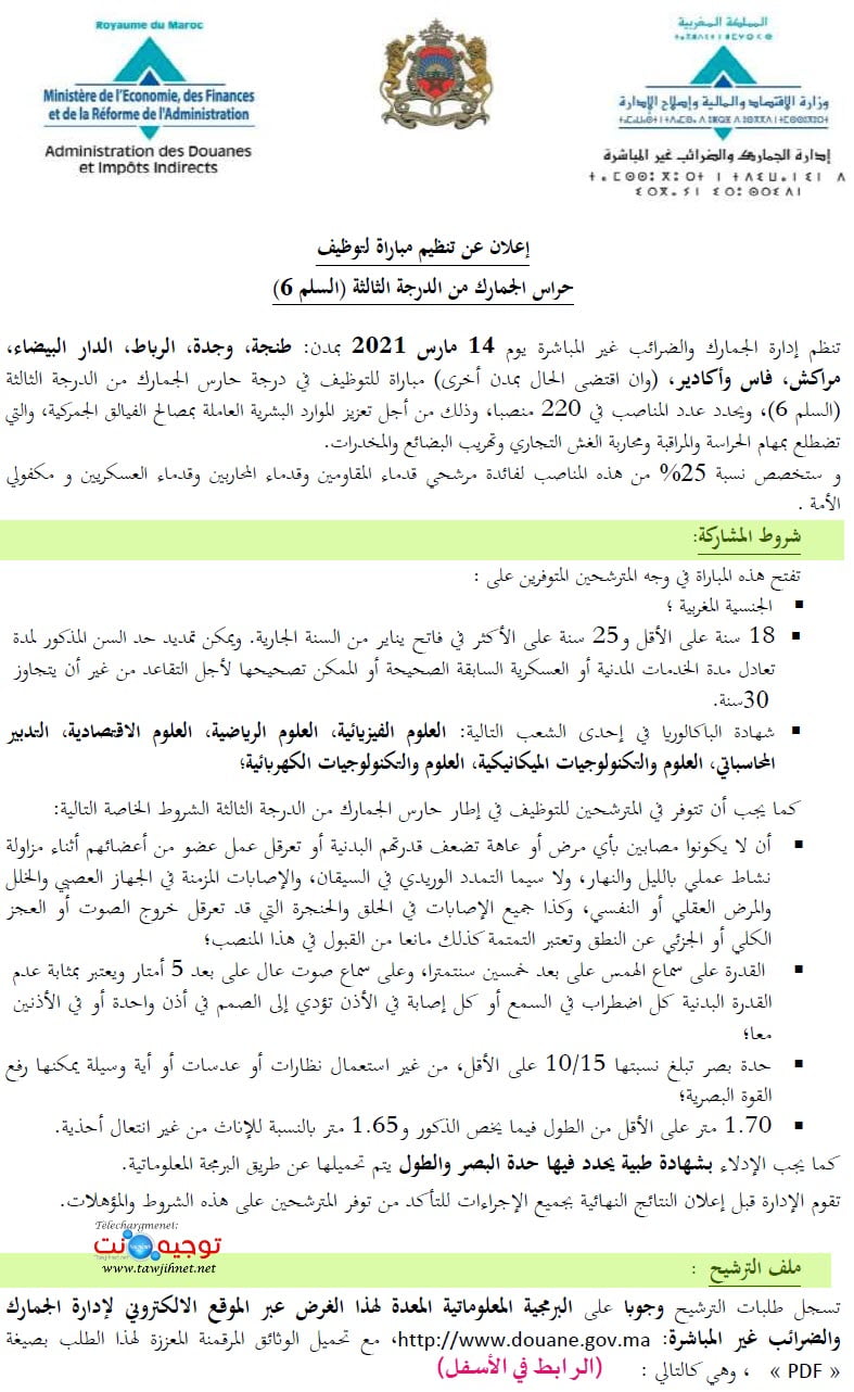 Concours recrutement 220  Gardiens Douanes 2021