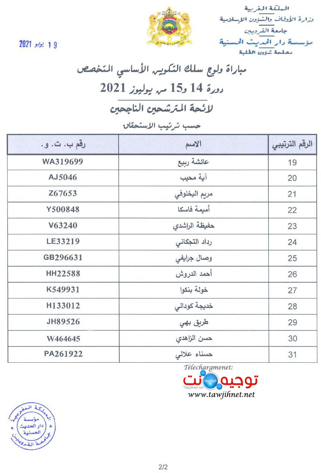 Résultats Concours Dar El Hadith El Hassania 2021 2022