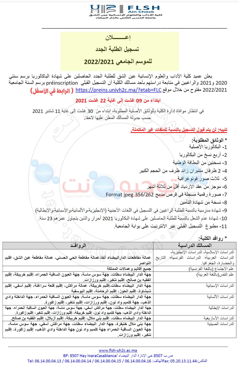 Preinscription Université Hassan II Casa Mohammedia Facultes 2021 2022