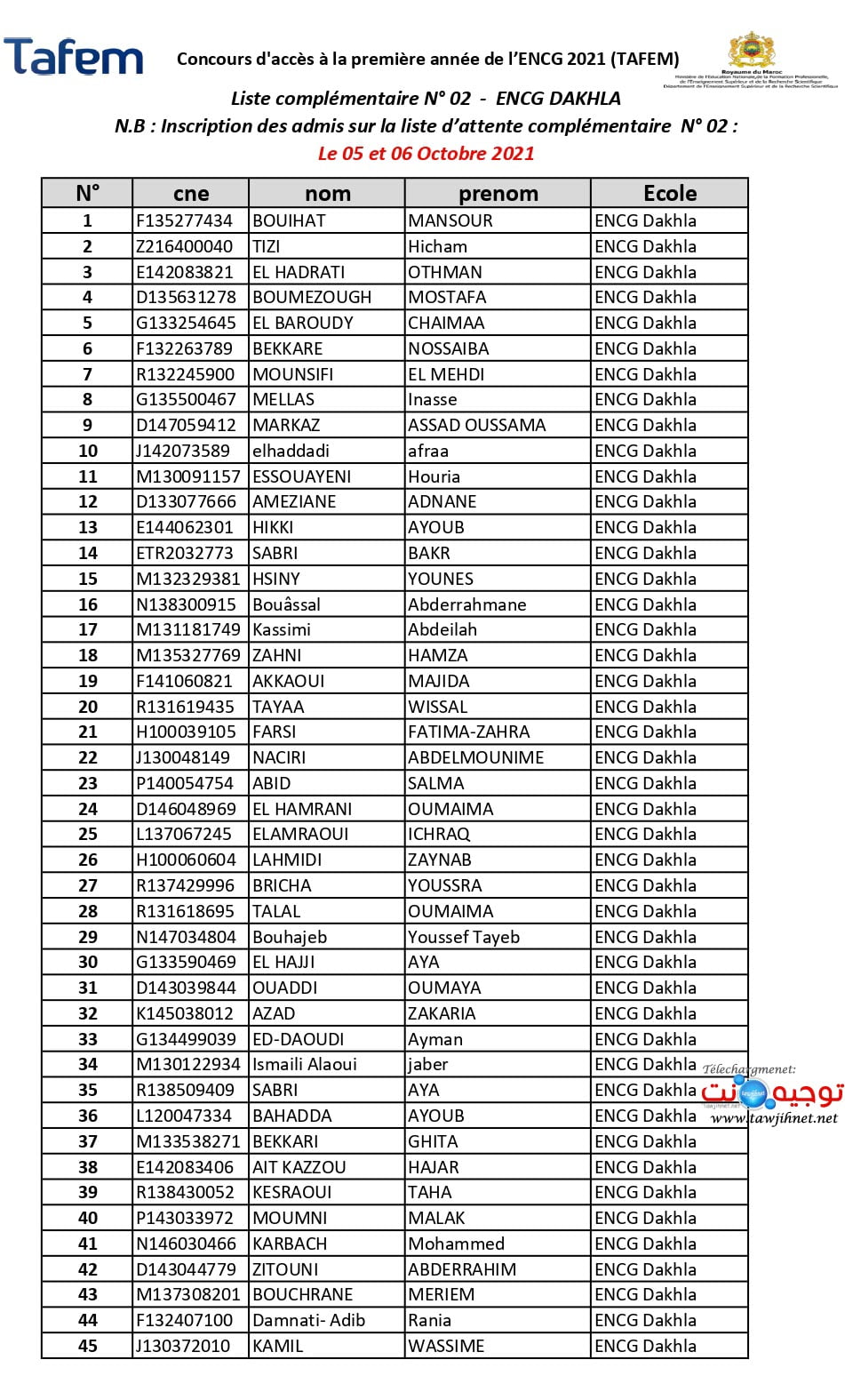 Liste complementaire 02 ENCG DAKHLA page 0001