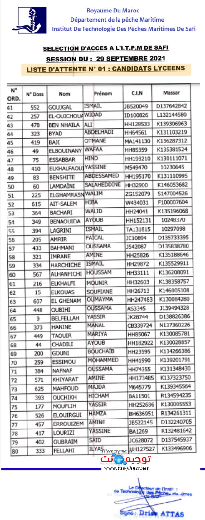 Resultats Techniciens ITPM Pêches Maritimes 2021-2022
