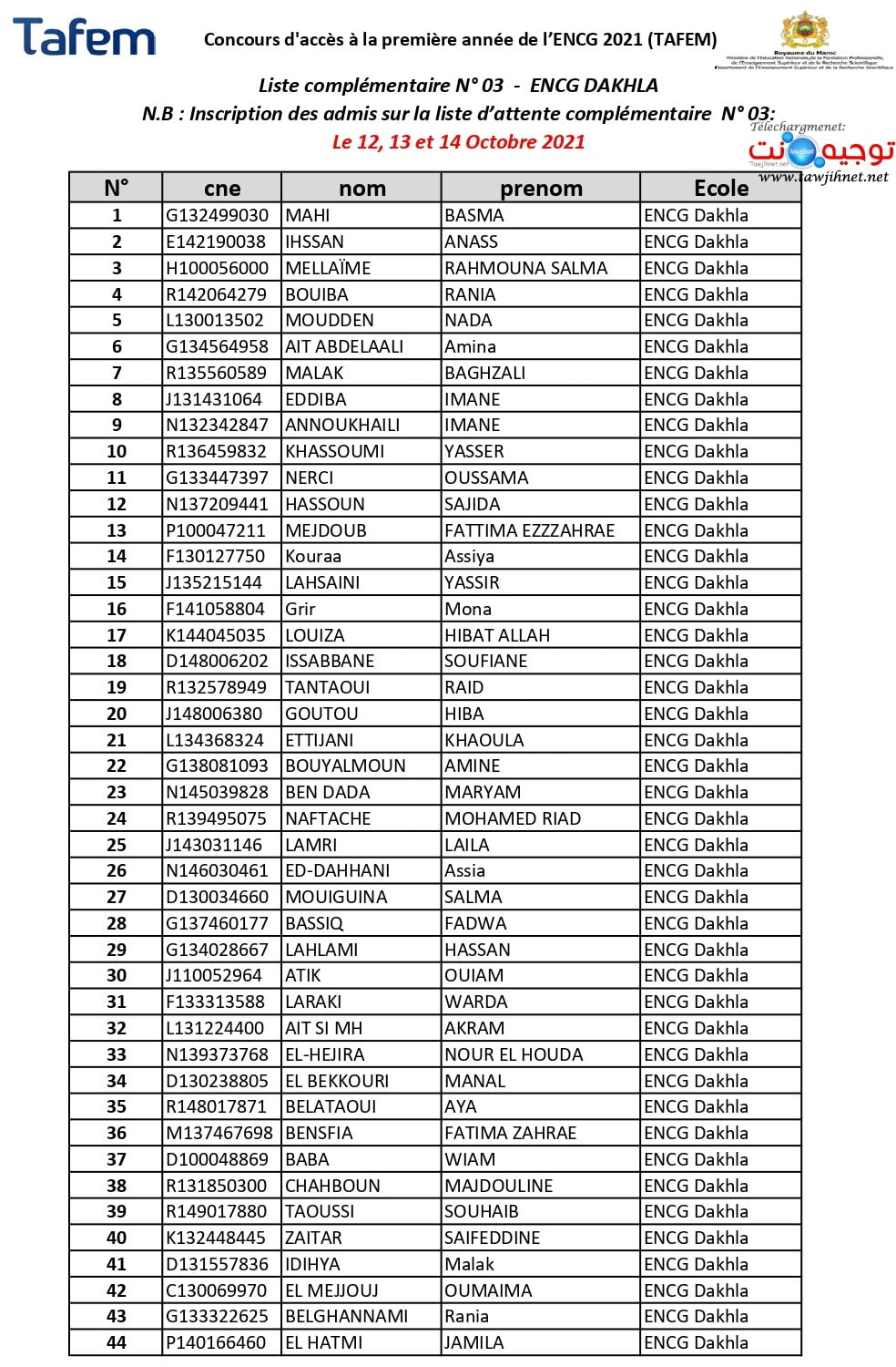 Liste complementaire 03 ENCG DAKHLA page 0001