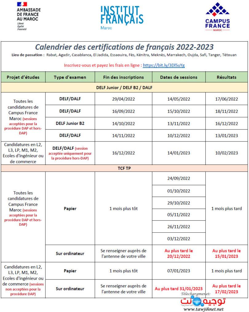 Campus France Maroc TCF DELF DALF 2022 2023