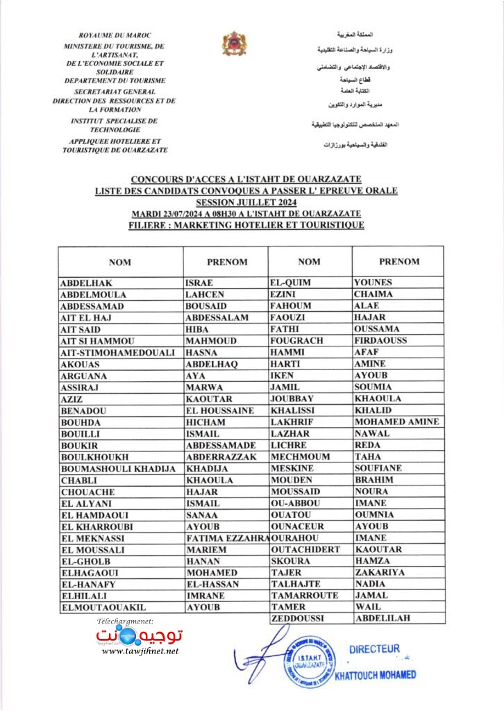 Oral ISTAHT Ouarzazate 2024