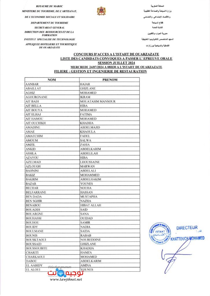 Oral ISTAHT Ouarzazate 2024