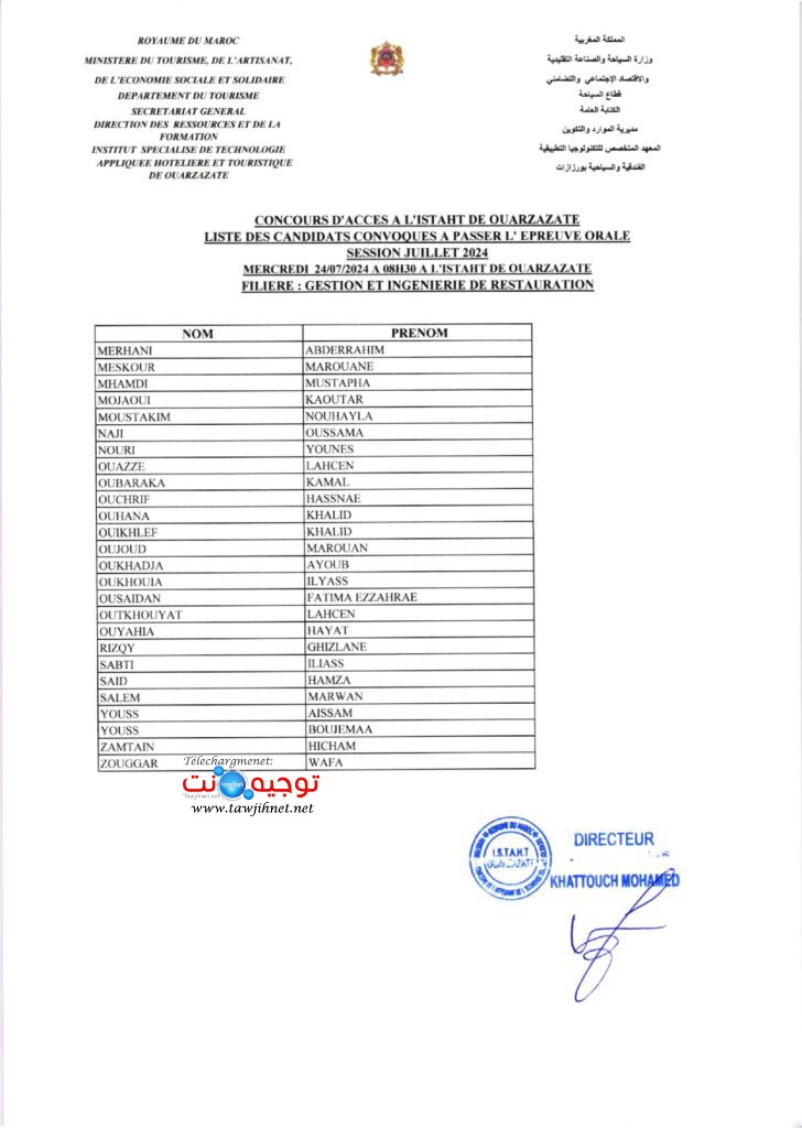 Oral ISTAHT Ouarzazate 2024