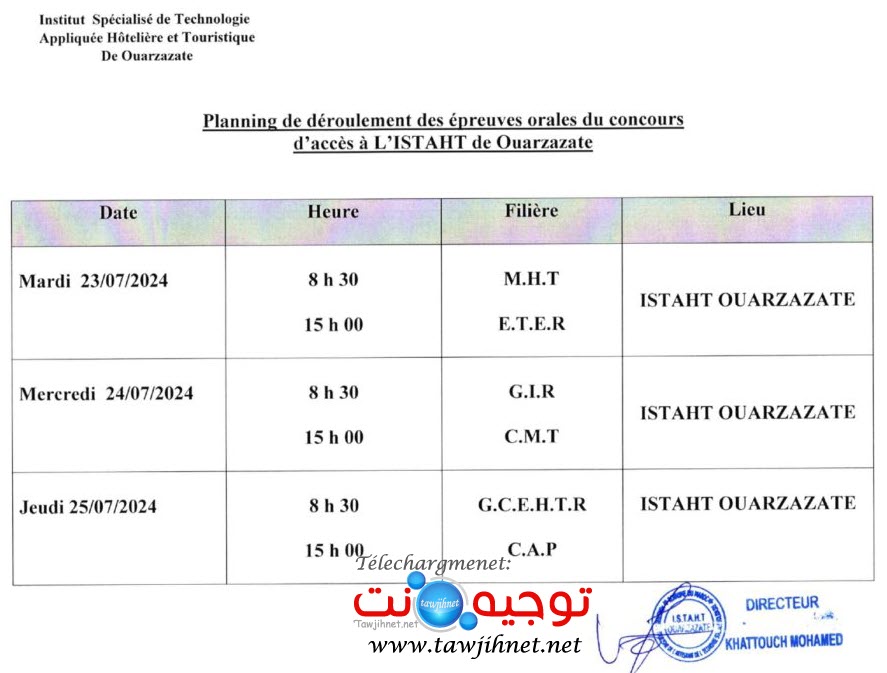 Oral ISTAHT Ouarzazate 2024