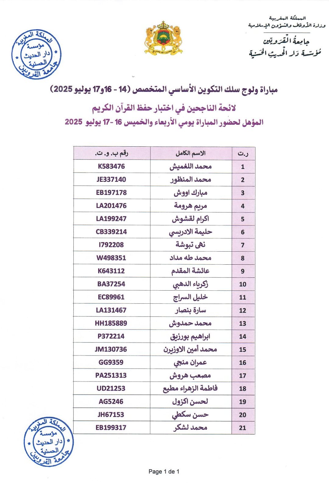 Dar Al hadith Coran 2025