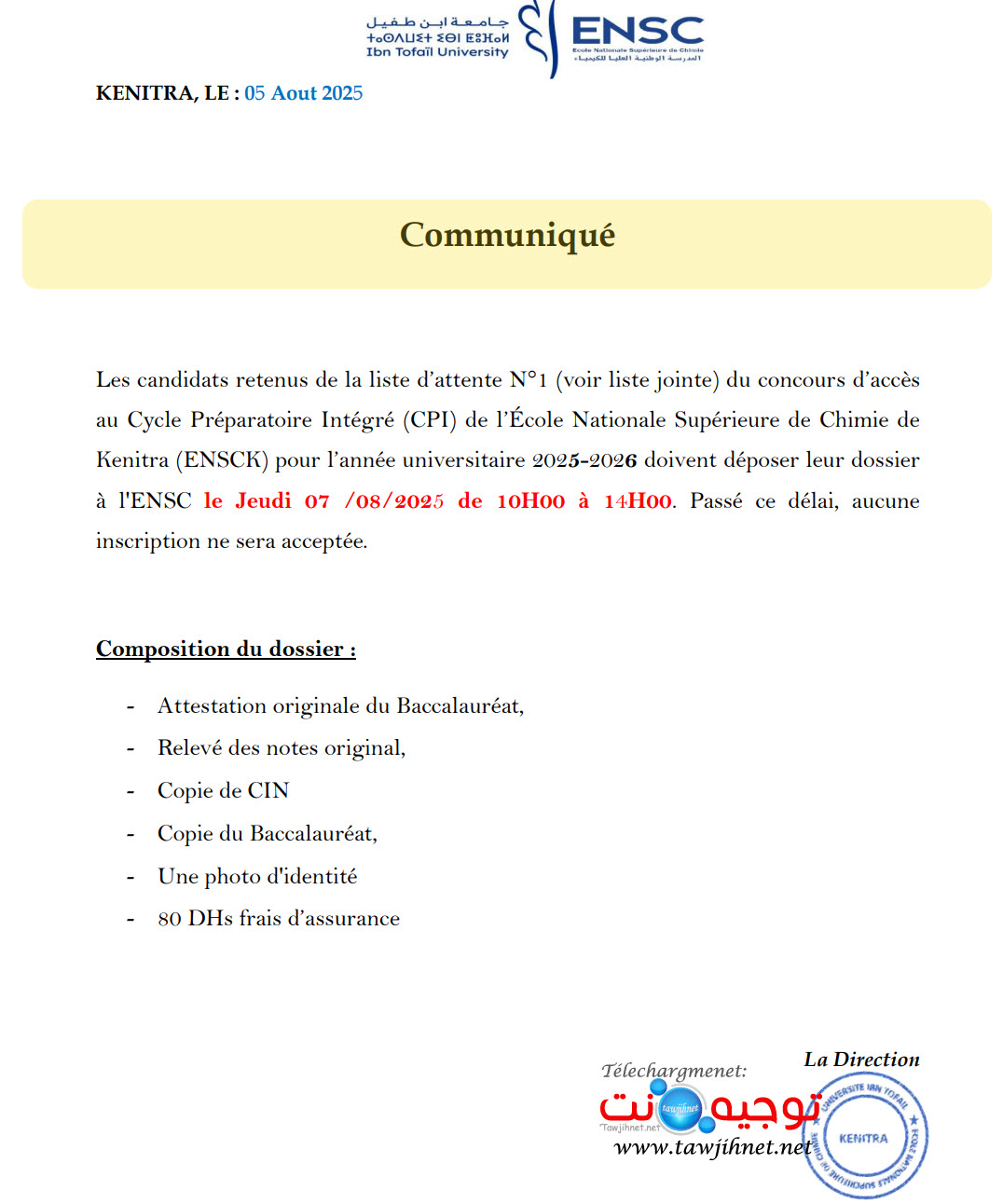 liste attente 1 ensck 2025