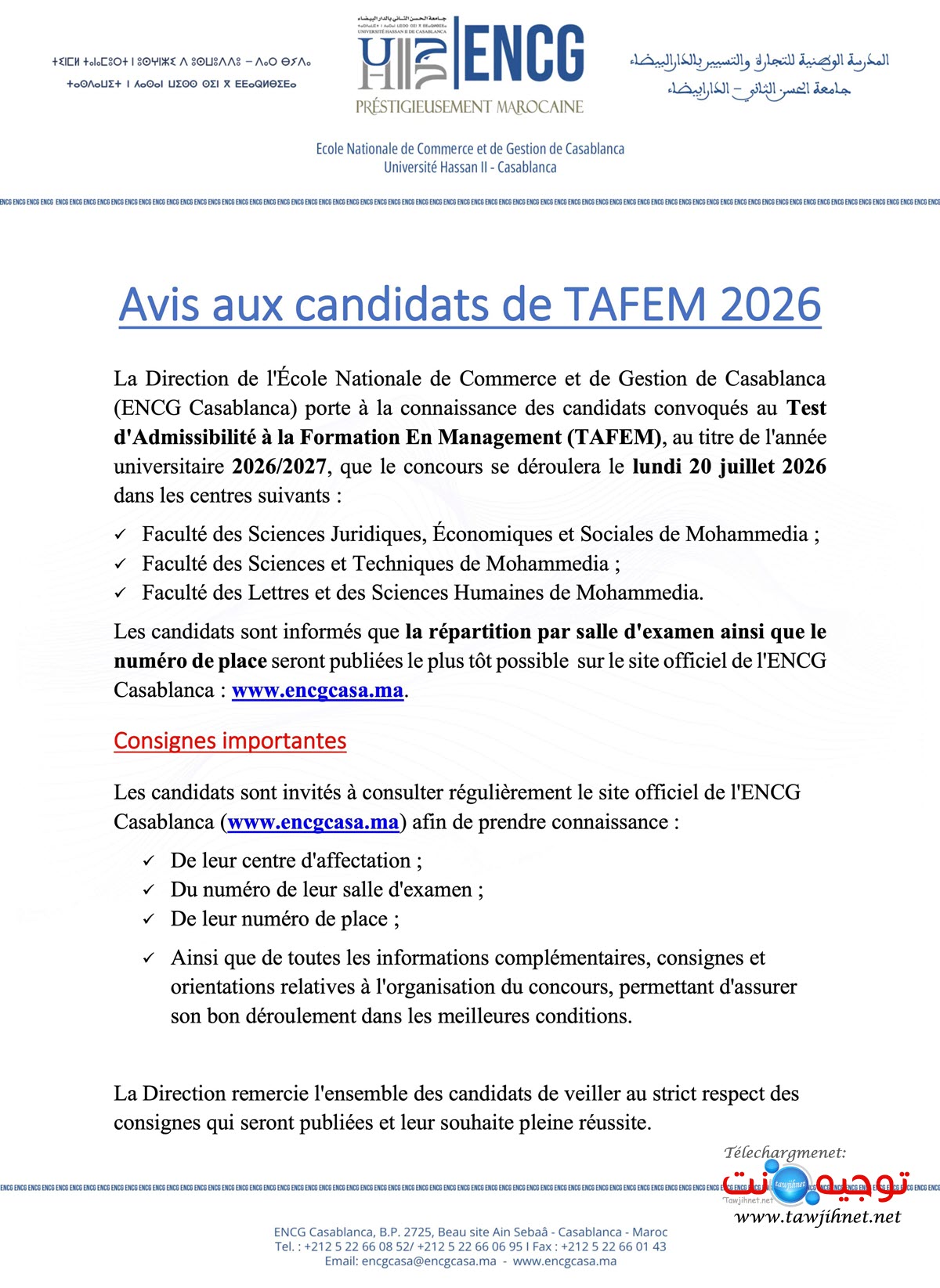 ENCG Casa 2026