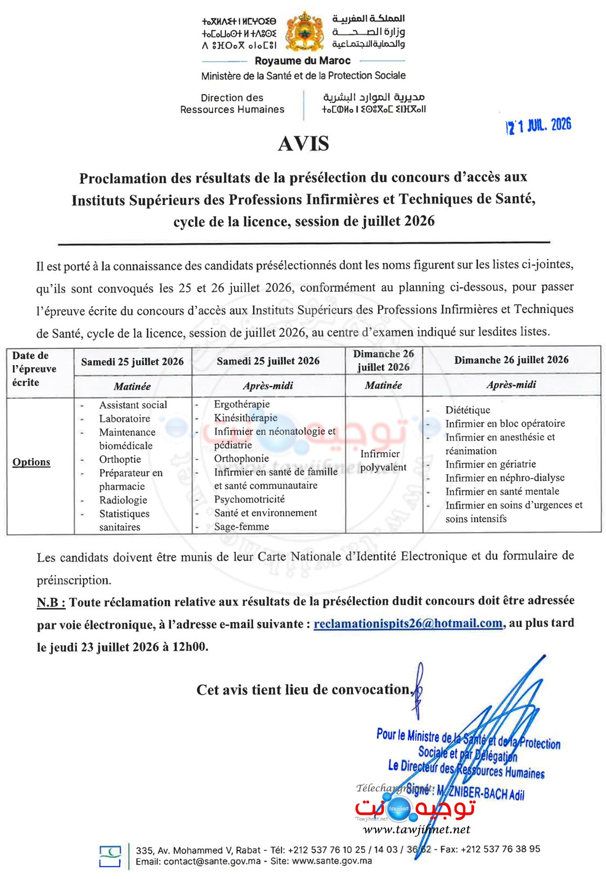 Résultats Présélection ISPITS 2026 2027
