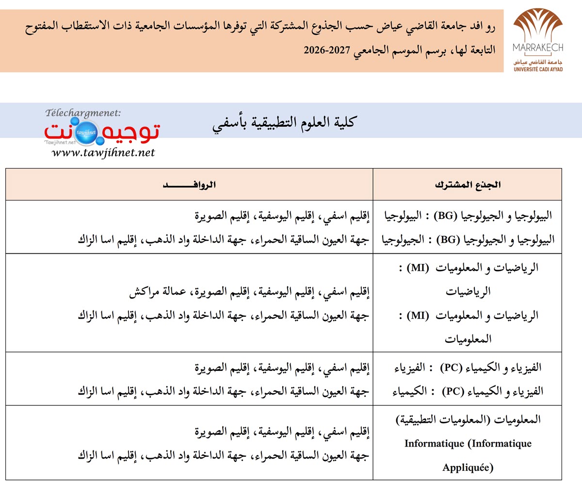 FSA Safi universite cadi yyad UCA 2026 2027 6