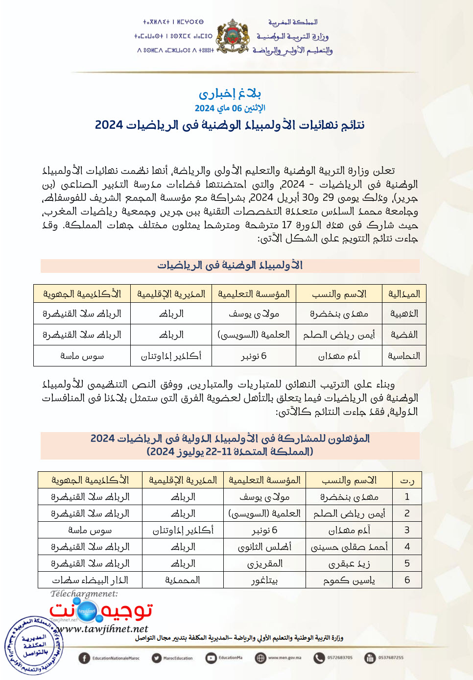 نتائج نهائيات الأولمبياد الوطنية 2024 الرياضيات.jpg