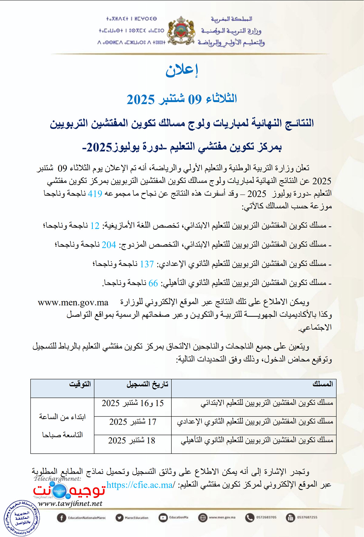 نتائج نهائية مباراة ولوج  مسلك تكوين المفتشين التربويين 2025 CFIE Rabat.jpg
