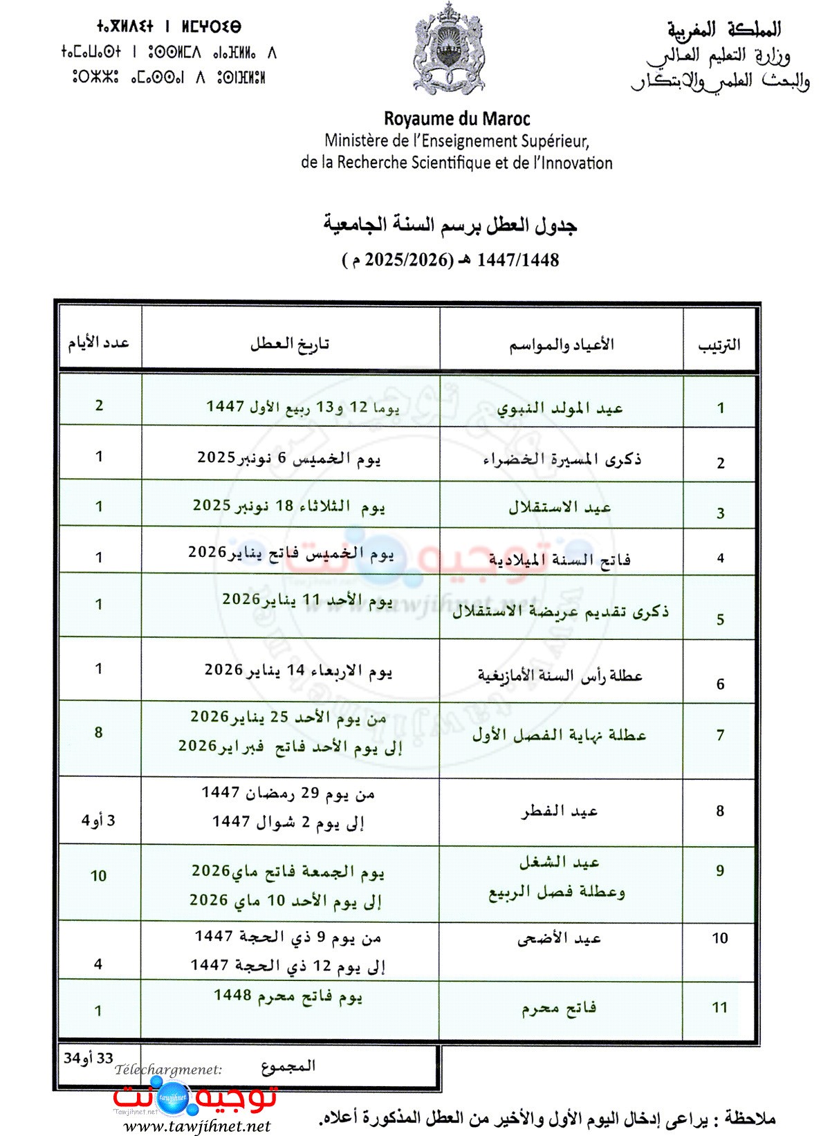 عطل التعليم العالي والجامعي 2025 2026.jpg