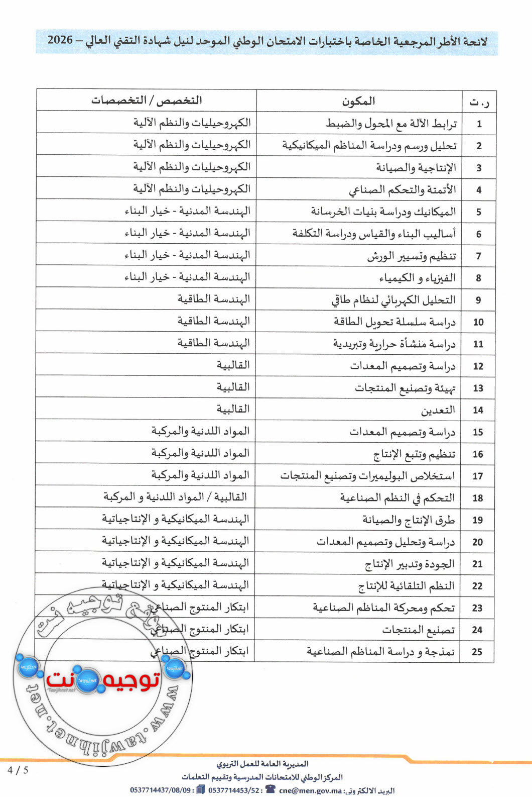 4- الأطر المرجعية شهادة التقني العالي BTS Maroc Cadres Référence 2026.jpg