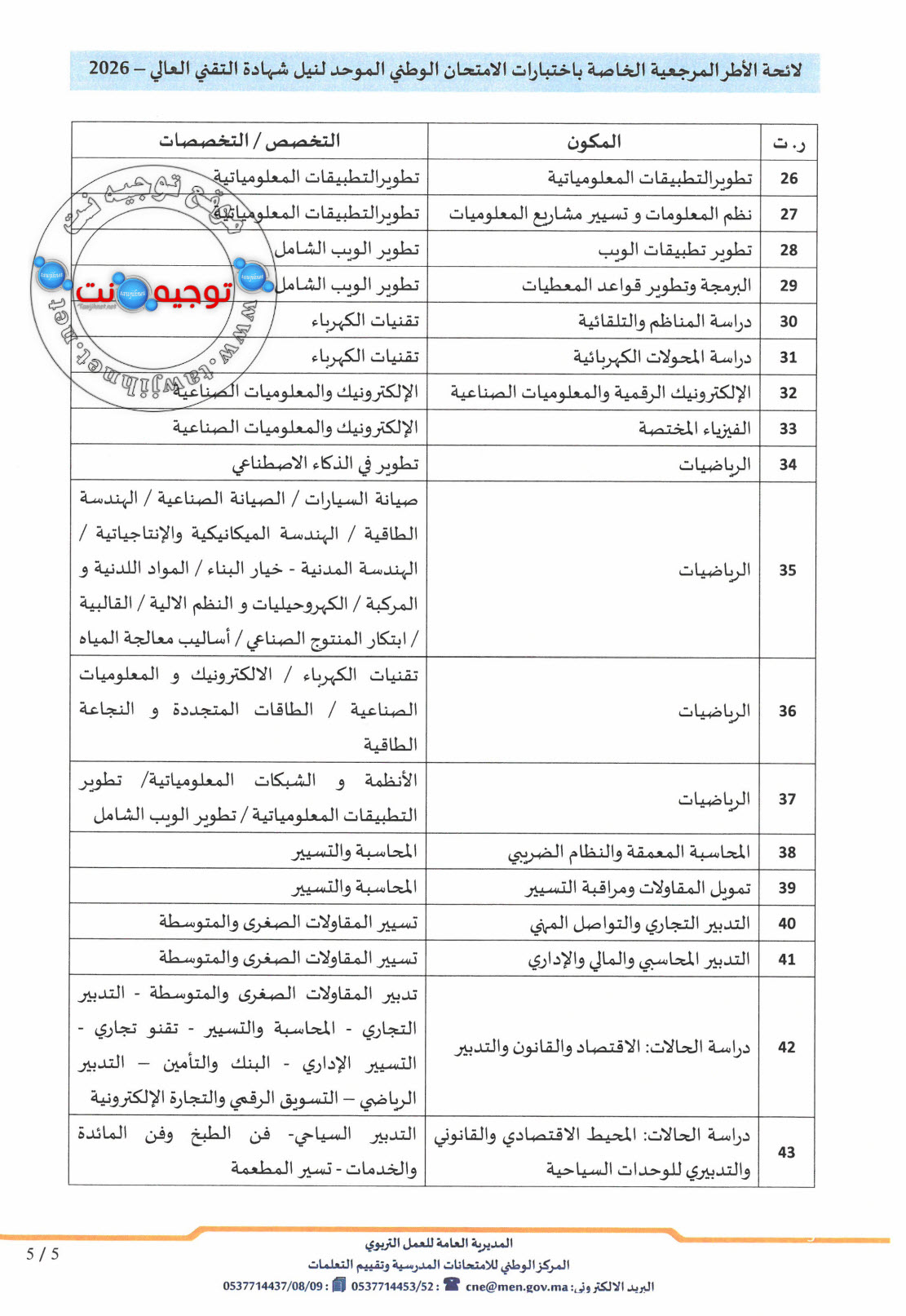5- الأطر المرجعية شهادة التقني العالي BTS Maroc Cadres Référence 2026.jpg