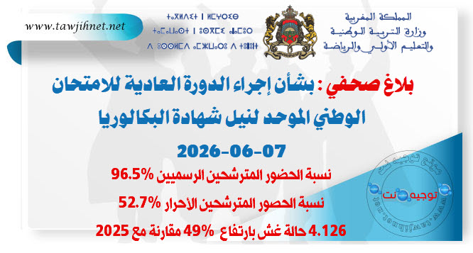 بلاغ صحفي الدورة العادية للامتحان الوطني الموحد البكالوريا 4.126 حالة غش يونيو 2026.jpg